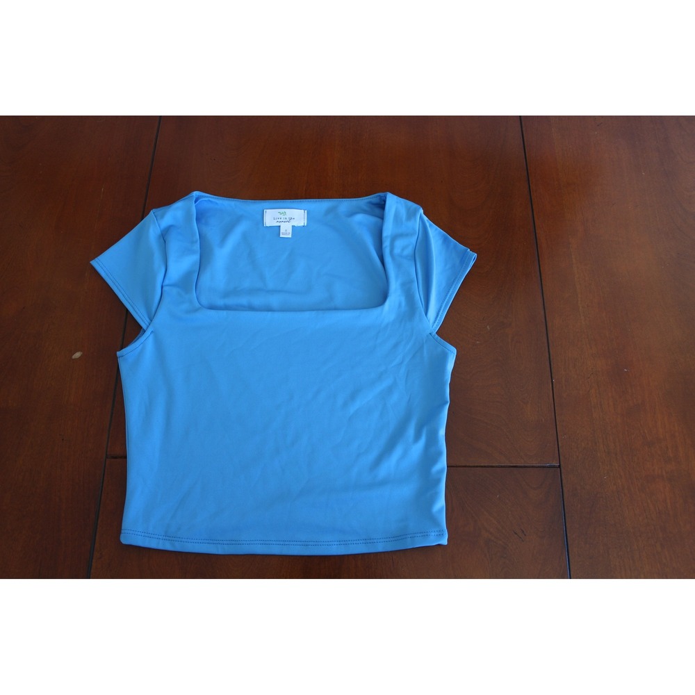 Live in the moment Sky Blue Square Neck Crop Top Small T57677